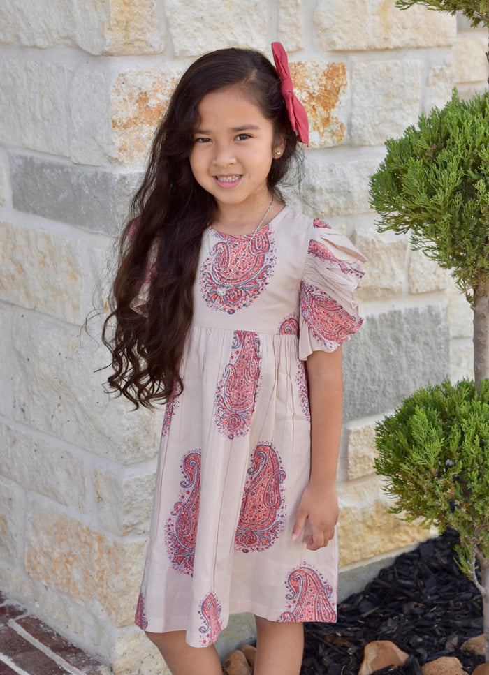 Ruffle Sleeves Shift Dress With Belt-Tie Dress Yo Baby Wholesale