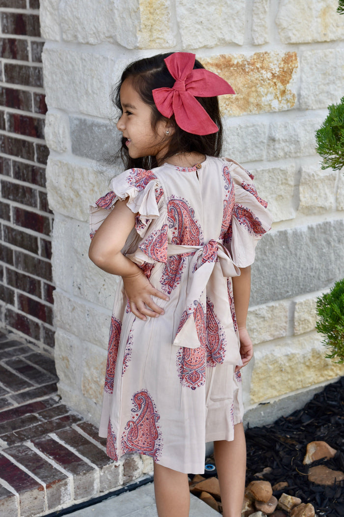 Ruffle Sleeves Shift Dress With Belt-Tie Dress Yo Baby Wholesale