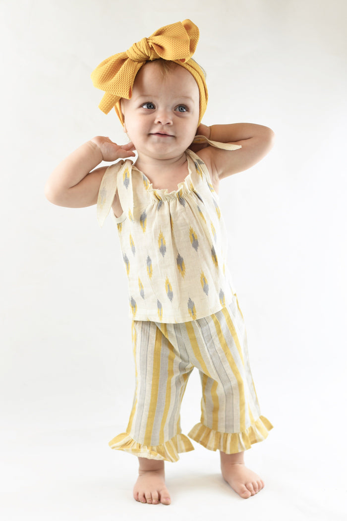 Ruffle Striped Pants & Tie-Top 2 Pc Set Sun Dress Yo Baby Wholesale