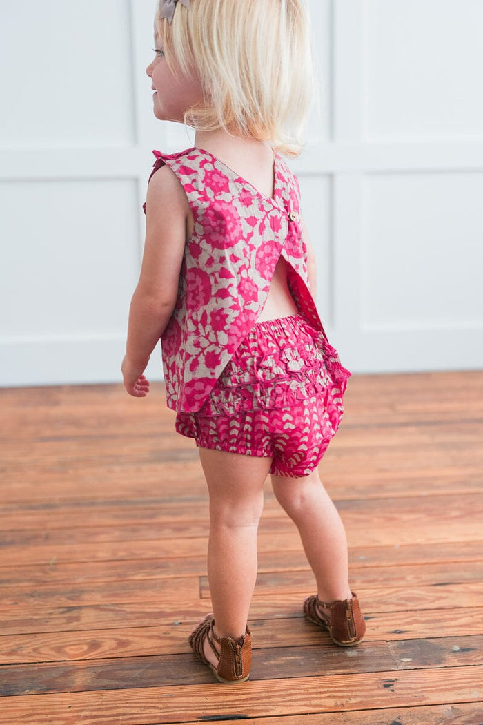 Ruffled Hot-Pink Top With Diaper Cover Set Top and bloomer 2-pc. set Yo Baby India