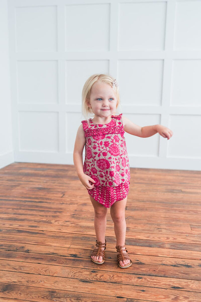 Ruffled Hot-Pink Top With Diaper Cover Set Top and bloomer 2-pc. set Yo Baby India