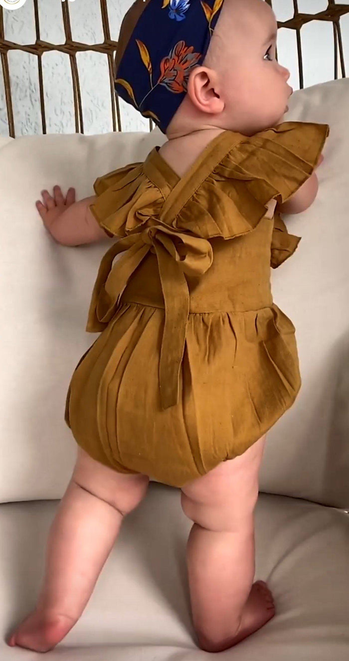 Ruffled Racer-Back Romper - Khaki Dress Yo Baby Wholesale