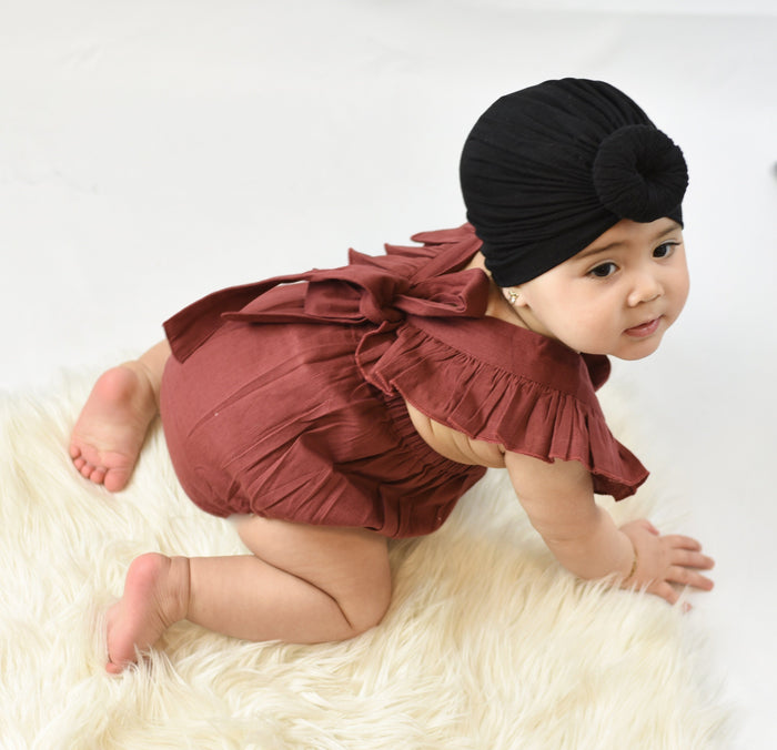 Ruffled Racer-Back Romper - Maroon Dress Yo Baby Wholesale
