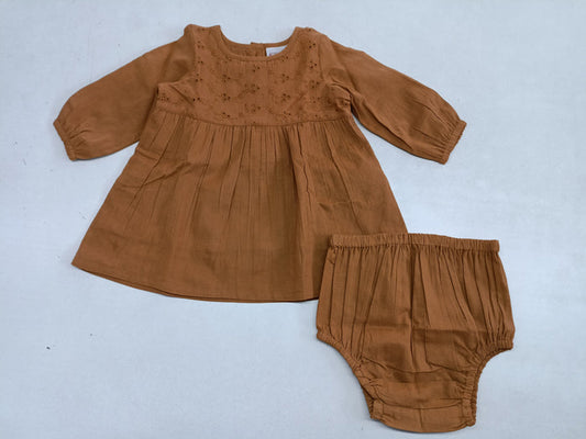Rust Full Sleeves Dress & Diaper Cover Set dress & diaper cover Yo Baby Wholesale