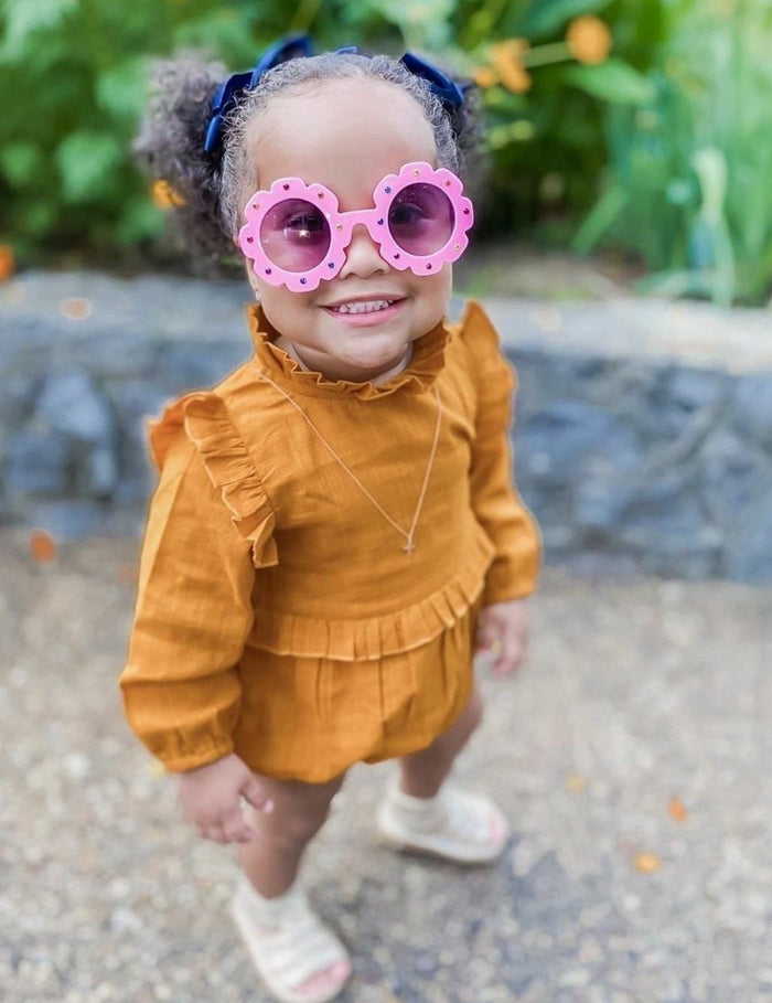 Rust Full-Sleeves Ruffles Infant Romper Dress Yo Baby Wholesale