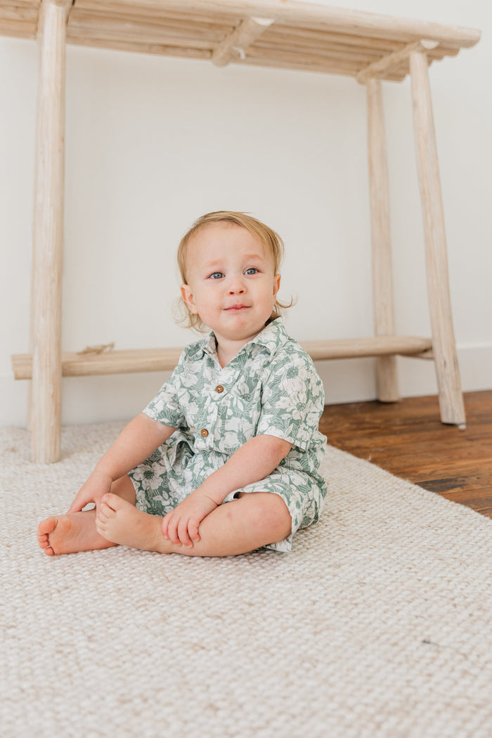 Sage-Green Floral Printed Boys Shirt & Shorts Set Shirt-Shorts Yo Baby India