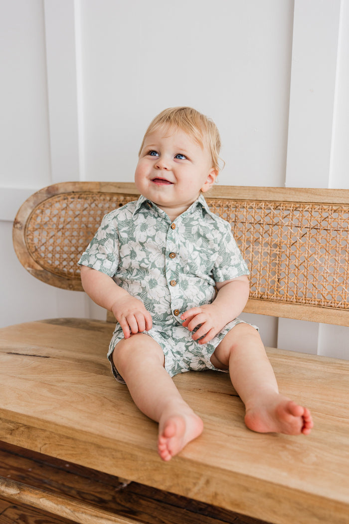 Sage-Green Floral Printed Boys Shirt & Shorts Set Shirt-Shorts Yo Baby India