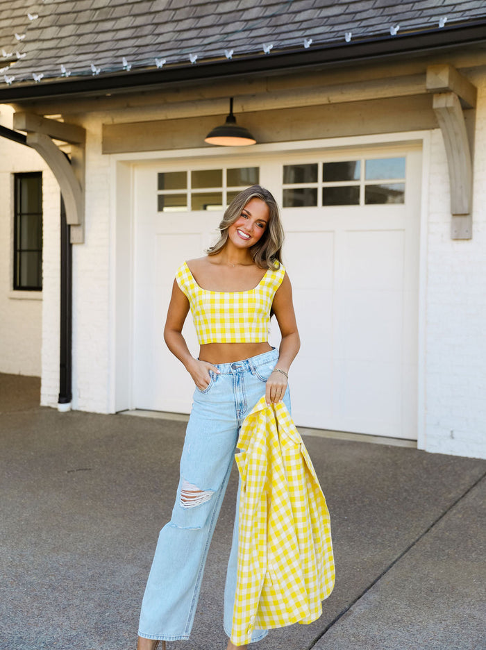 Sally Tweed Top - Yellow Plaid