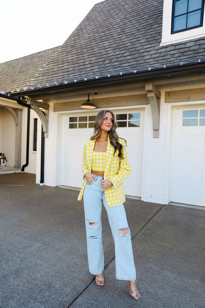 Sally Tweed Top - Yellow Plaid