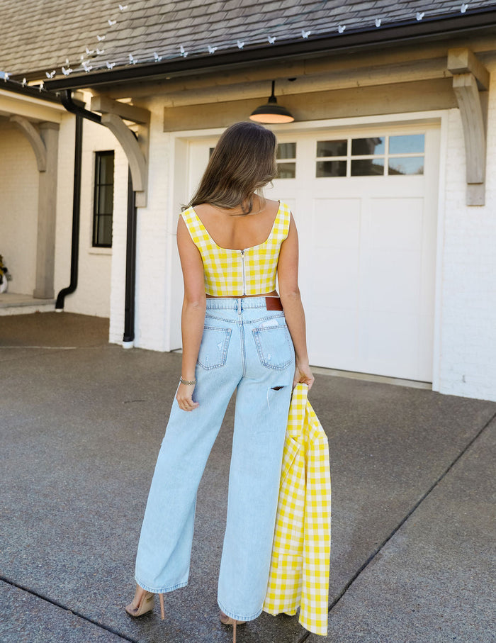 Sally Tweed Top - Yellow Plaid