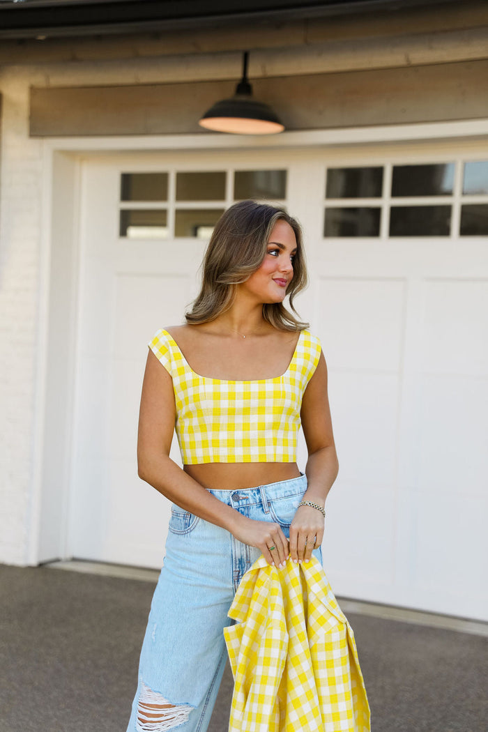 Sally Tweed Top - Yellow Plaid