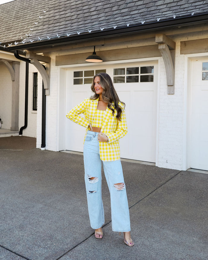 Sally Tweed Top - Yellow Plaid