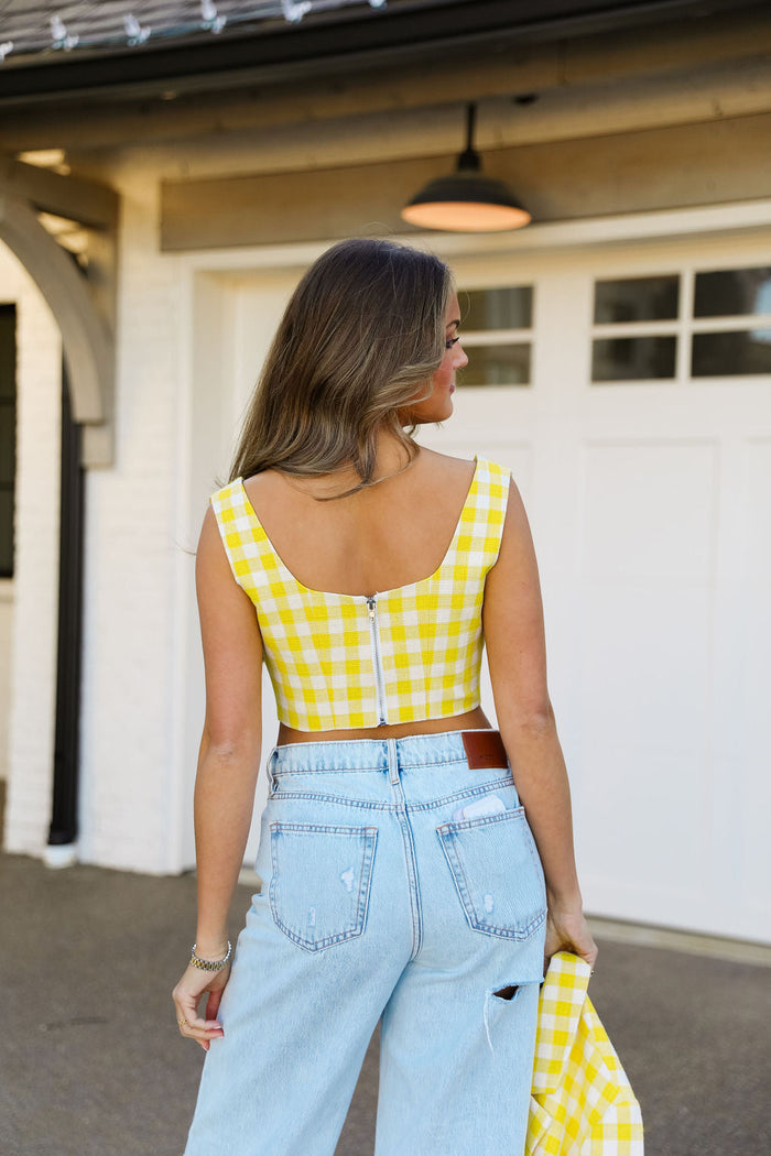 Sally Tweed Top - Yellow Plaid