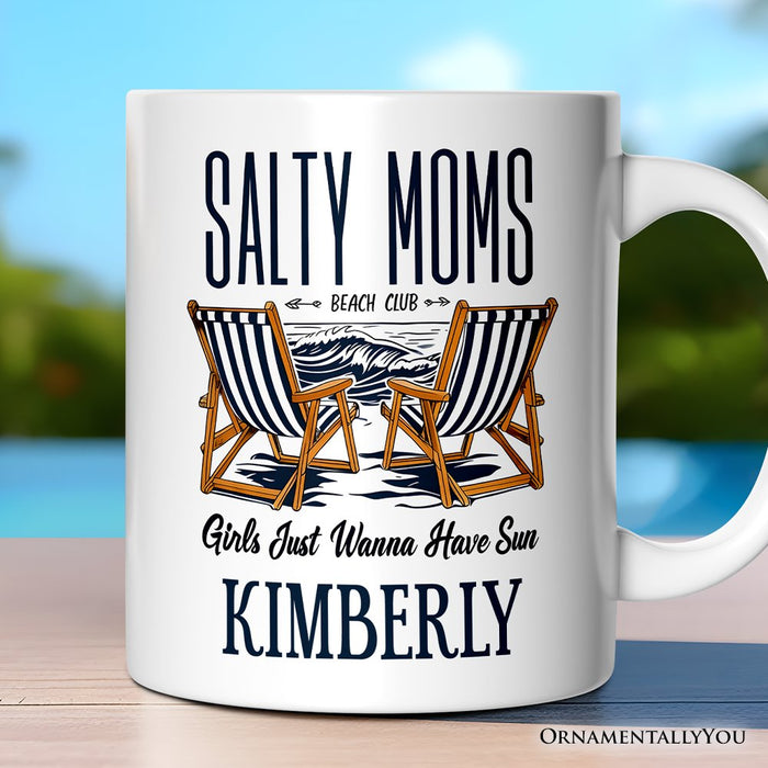 Salty Moms Beach Club Personalized Mug, Retro Summer Cool Mothers Gift With Custom Name Personalized Ceramic Mug OrnamentallyYou 12oz Mug Customized