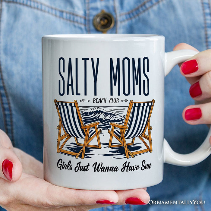 Salty Moms Beach Club Personalized Mug, Retro Summer Cool Mothers Gift With Custom Name Personalized Ceramic Mug OrnamentallyYou 12oz Mug Non-Custom