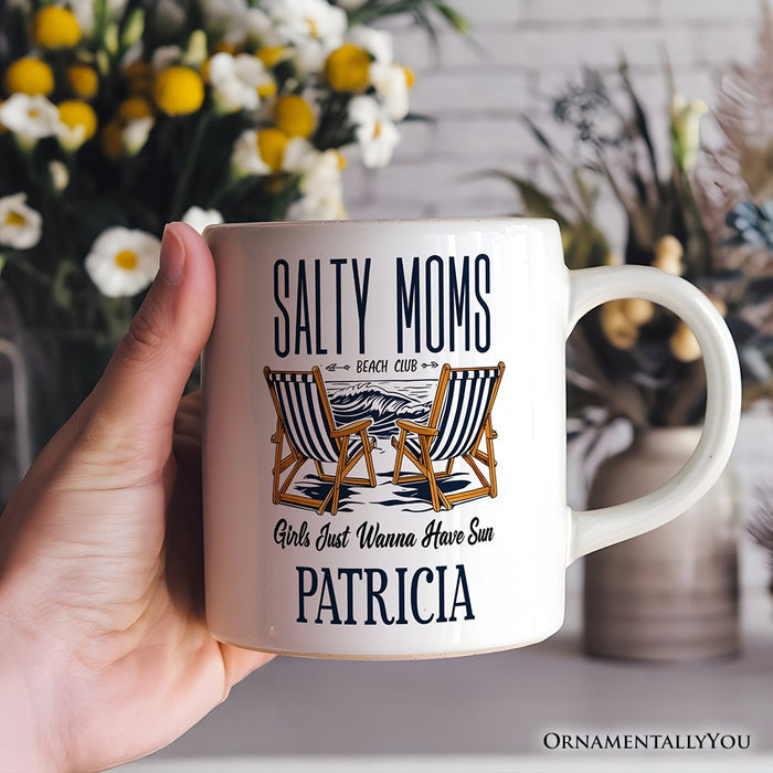 Salty Moms Beach Club Personalized Mug, Retro Summer Cool Mothers Gift With Custom Name Personalized Ceramic Mug OrnamentallyYou