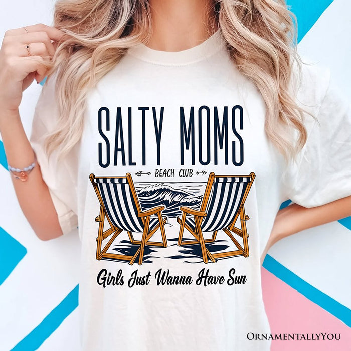 Salty Moms Beach Club T-Shirt, Retro White Tee for Cool Summer Mothers T-Shirts OrnamentallyYou