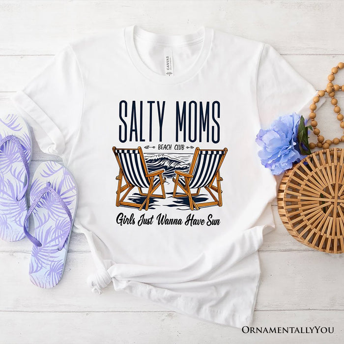 Salty Moms Beach Club T-Shirt, Retro White Tee for Cool Summer Mothers T-Shirts OrnamentallyYou White XS