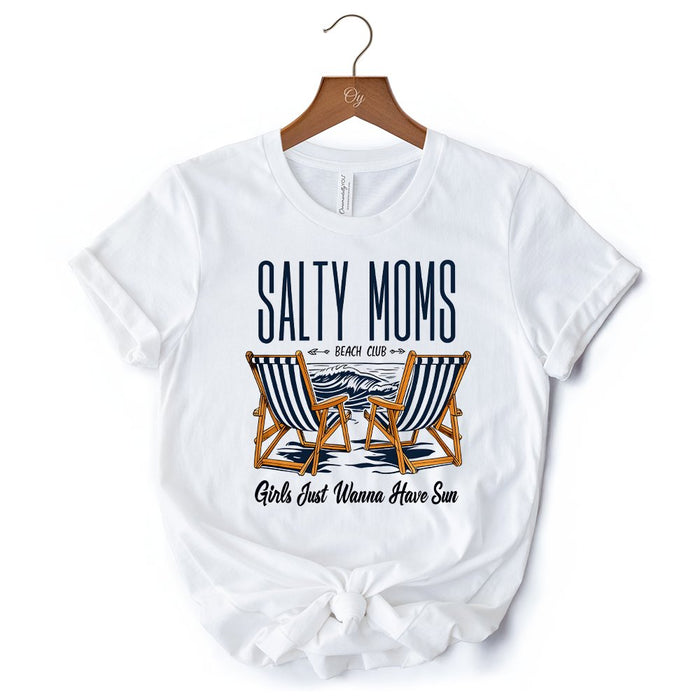 Salty Moms Beach Club T-Shirt, Retro White Tee for Cool Summer Mothers T-Shirts OrnamentallyYou