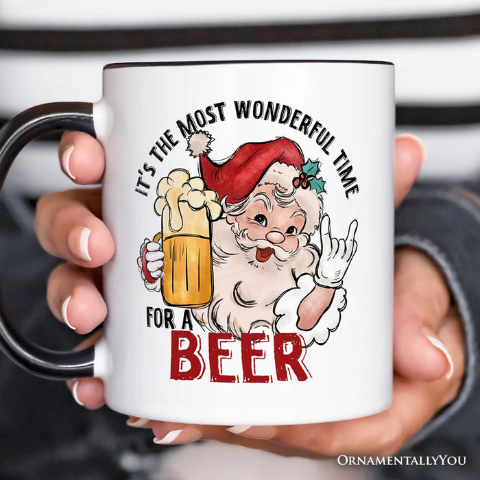 Santa Beer Christmas Personalized Mug, It’s The Most Wonderful Time Funny Holiday Gift with Custom Name Personalized Ceramic Mug OrnamentallyYou