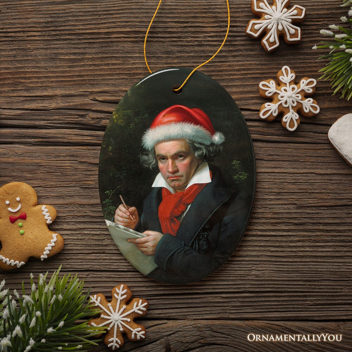 Santa Beethoven Christmas Ornament, Composer Holiday Gift for Classical Musicians Ceramic Ornament OrnamentallyYou