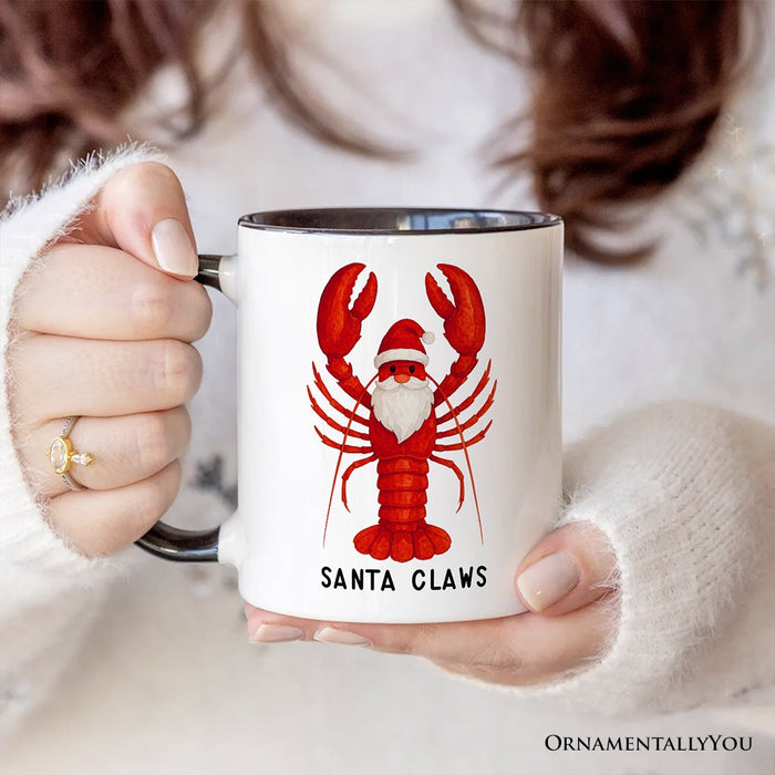 Santa Claws Lobster Personalized Mug, Funny Pun Coastal Christmas Holiday Gift with Custom Name Personalized Ceramic Mug OrnamentallyYou