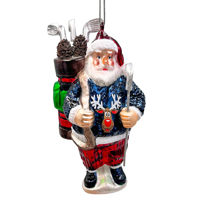 Santa Golfer Glass Christmas Ornament, Golf Holiday Tree Decor Glass Ornament OrnamentallyYou