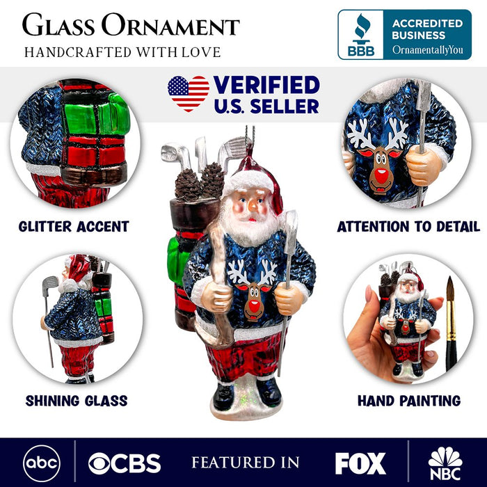 Santa Golfer Glass Christmas Ornament, Golf Holiday Tree Decor Glass Ornament OrnamentallyYou