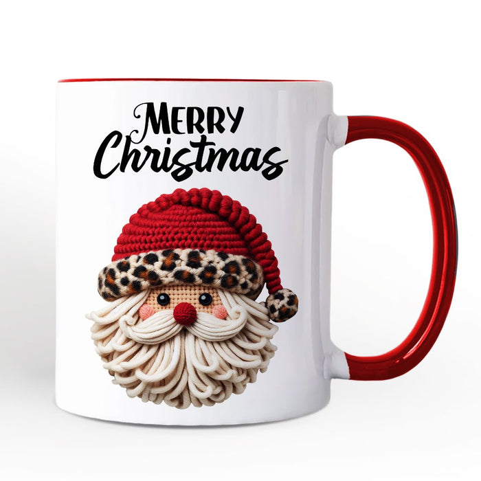 Santa Leopard Hat Christmas Personalized Mug, Imitation Latch Hook Yarn Cozy Gift with Custom Name Personalized Ceramic Mug OrnamentallyYou White - Red Non-Custom