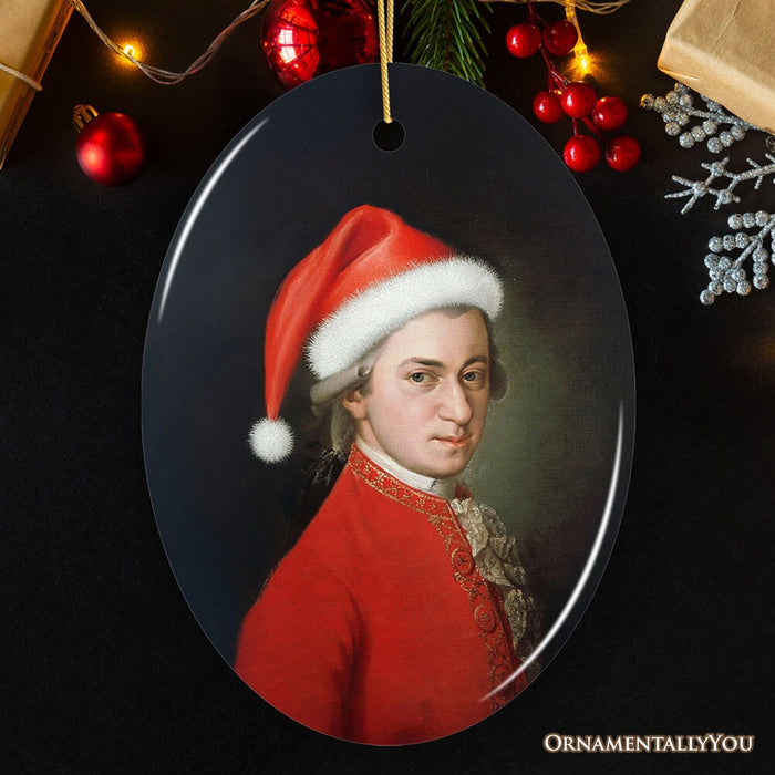 Santa Mozart Christmas Ornament, Baroque Holiday Gift for Musician Ceramic Ornament OrnamentallyYou Oval