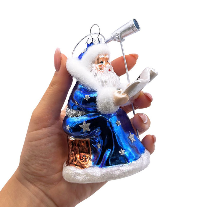 Santa the Astronomer Glass Christmas Ornament, Science and Astronomy Themed Holiday Gift Glass Ornament OrnamentallyYou