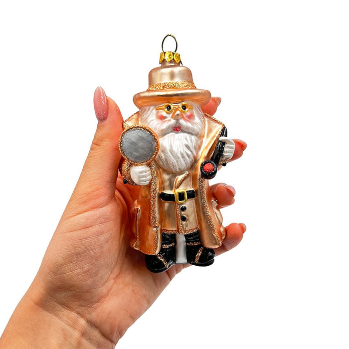Santa the Detective Glass Christmas Ornament, Criminal Police Investigator Gift Glass Ornament OrnamentallyYou