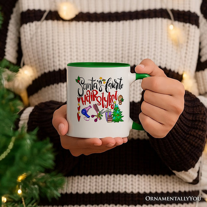 Santa’s Favorite Hairstylist Christmas Personalized Mug, Hairdresser Appreciation Gift with Custom Name Personalized Ceramic Mug OrnamentallyYou