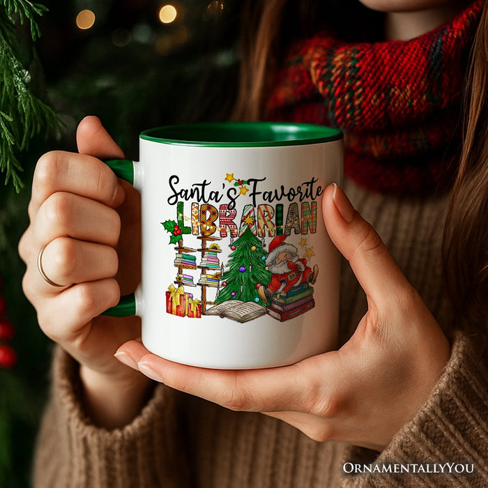 Santa’s Favorite Librarian Christmas Personalized Mug, Fun Library Gift with Custom Name Personalized Ceramic Mug OrnamentallyYou