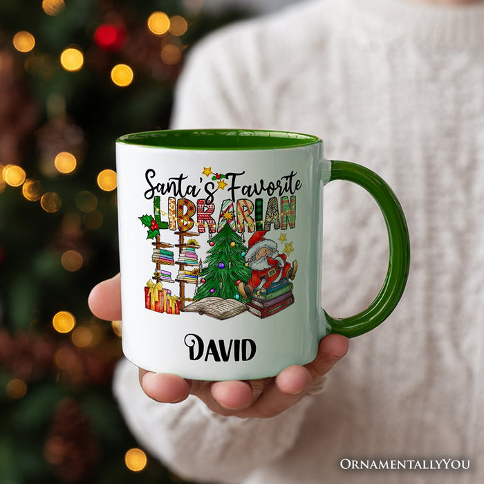 Santa’s Favorite Librarian Christmas Personalized Mug, Fun Library Gift with Custom Name Personalized Ceramic Mug OrnamentallyYou