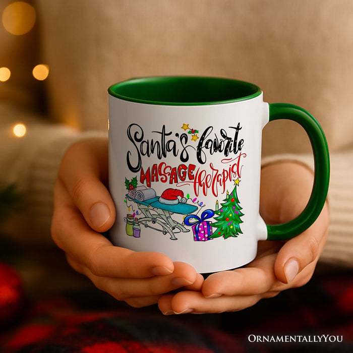 Santa’s Favorite Massage Therapist Personalized Mug, Spa Appreciation Christmas Gift with Custom Name Personalized Ceramic Mug OrnamentallyYou