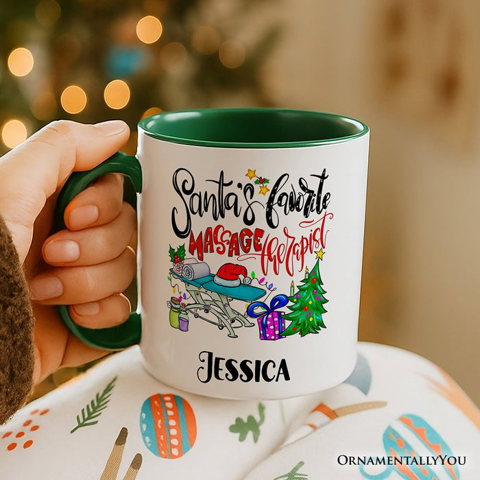 Santa’s Favorite Massage Therapist Personalized Mug, Spa Appreciation Christmas Gift with Custom Name Personalized Ceramic Mug OrnamentallyYou
