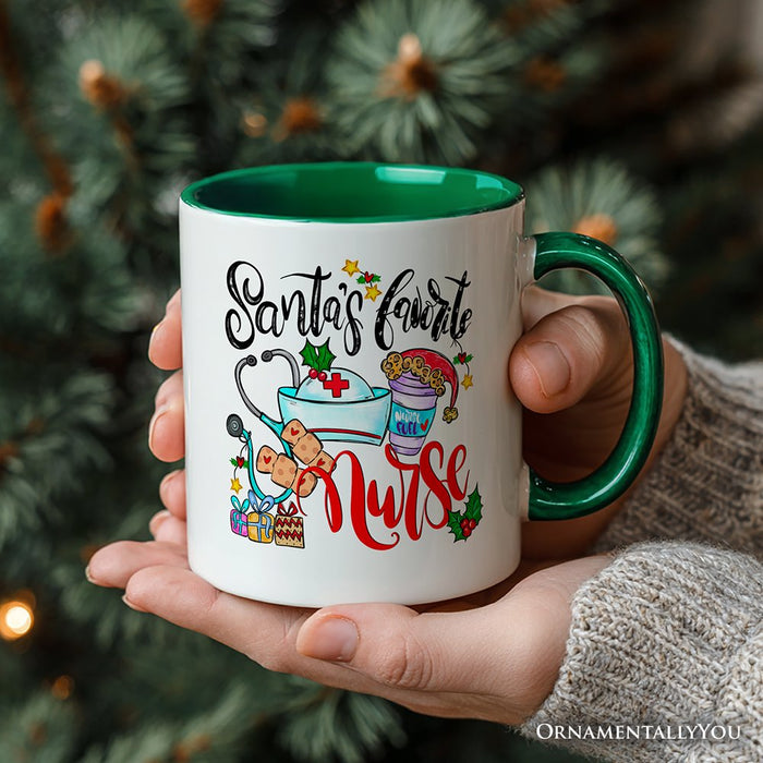 Santa’s Favorite Nurse Christmas Personalized Mug, Healthcare Appreciation Gift with Custom Name Personalized Ceramic Mug OrnamentallyYou