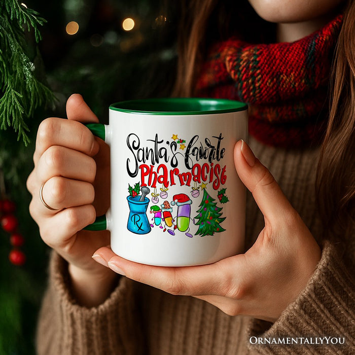 Santa’s Favorite Pharmacist Christmas Personalized Mug, Pharmacy Appreciation Gift with Custom Name Personalized Ceramic Mug OrnamentallyYou