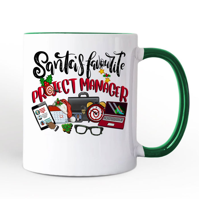 Santa’s Favorite Project Manager Personalized Mug, Business Team Coordinator Gift with Custom Name Personalized Ceramic Mug OrnamentallyYou White - Green Non-Custom