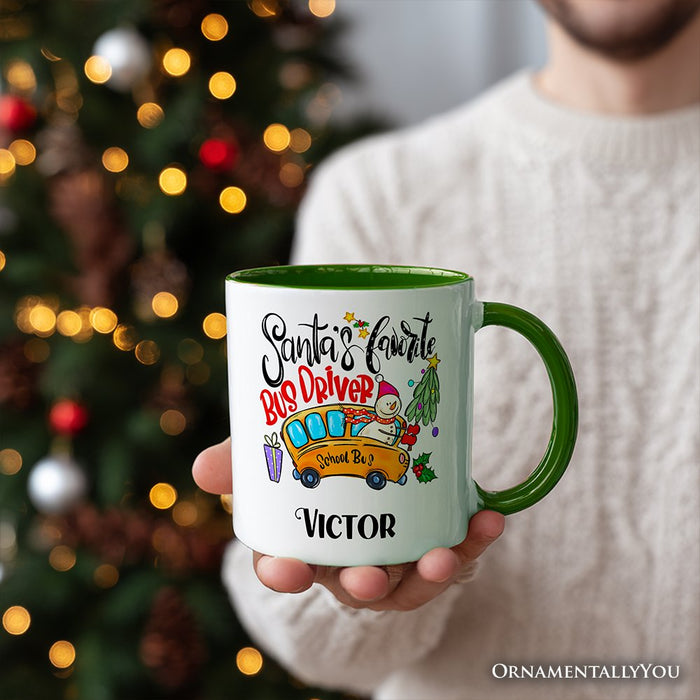 Santa’s Favorite School Bus Driver Personalized Mug, Appreciation Christmas Gift with Custom Name Personalized Ceramic Mug OrnamentallyYou