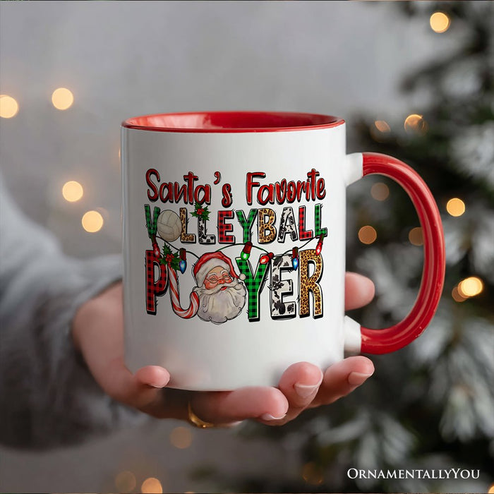 Santa’s Favorite Volleyball Player Personalized Mug, Plaid Christmas Sports Gift with Custom Name Personalized Ceramic Mug OrnamentallyYou