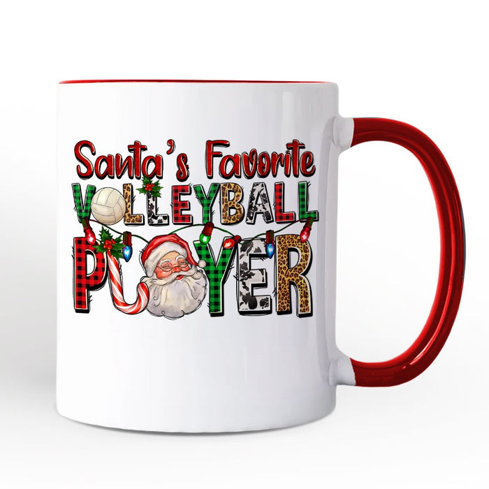 Santa’s Favorite Volleyball Player Personalized Mug, Plaid Christmas Sports Gift with Custom Name Personalized Ceramic Mug OrnamentallyYou White - Red Non-Custom