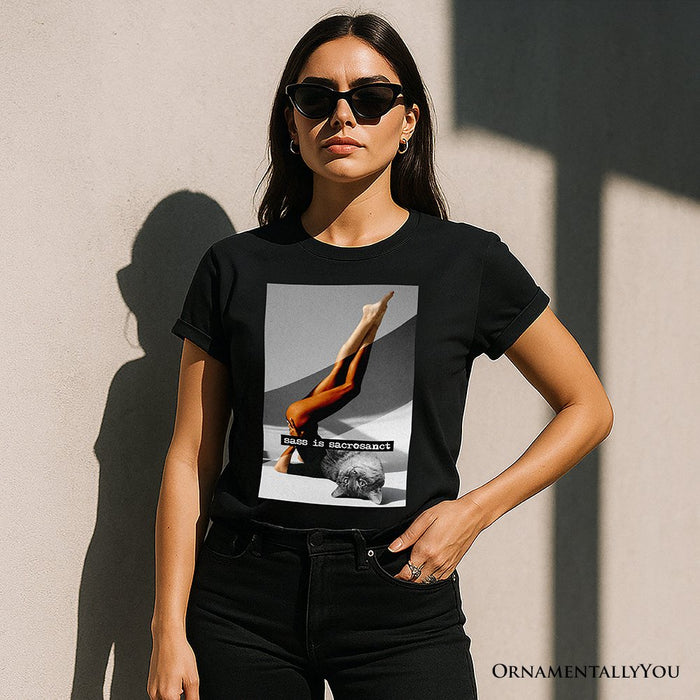 Sass is Sacrosanct Concept Art Graphic T-Shirt, Sexy Cat Woman Black and White Streetwear Tee T-Shirts OrnamentallyYou