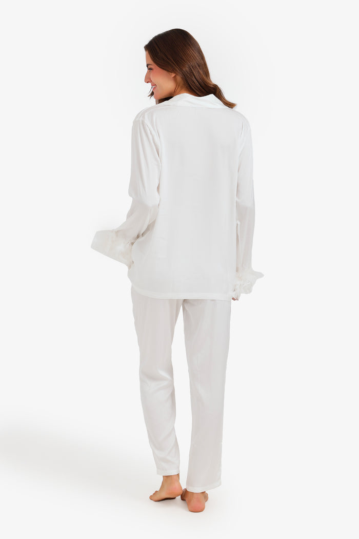 Satin Feather Cuff Pyjama Set