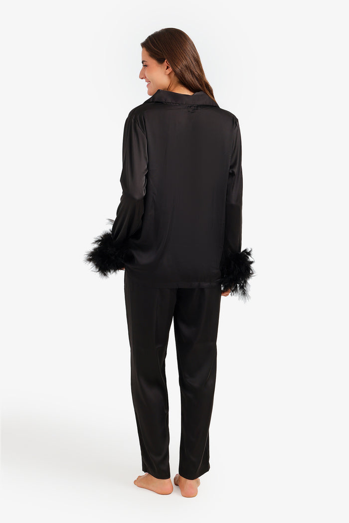 Satin Feather Cuff Pyjama Set