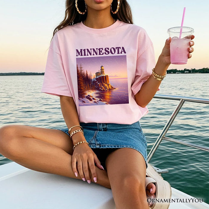 Scenic Minnesota State Split Rock Lighthouse T-Shirt, Lake Superior Landmark Tee and Travel Souvenir T-Shirts OrnamentallyYou