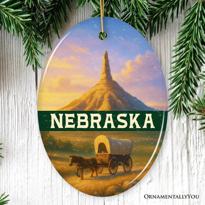 Scenic Nebraska Chimney Rock Scenic Ornament, Western Landmark Christmas Gift and Historic Trail Keepsake Ceramic Ornament OrnamentallyYou