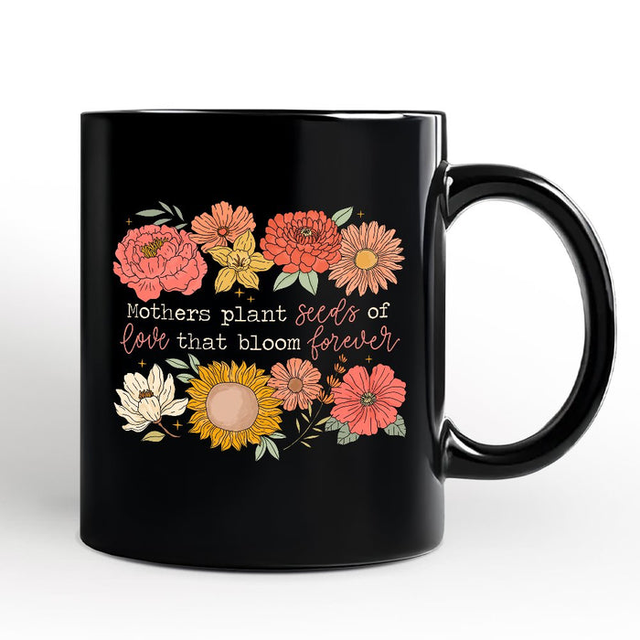 Seeds of Love Mama Floral Personalized Mug, Retro Gift for Sentimental Mothers with Custom Name Personalized Ceramic Mug OrnamentallyYou Black Non-Custom