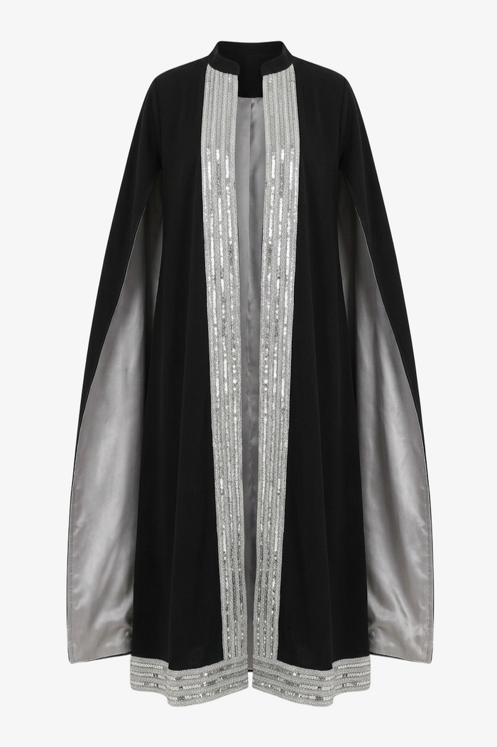 Sequin-Trimmed Cape Kimono